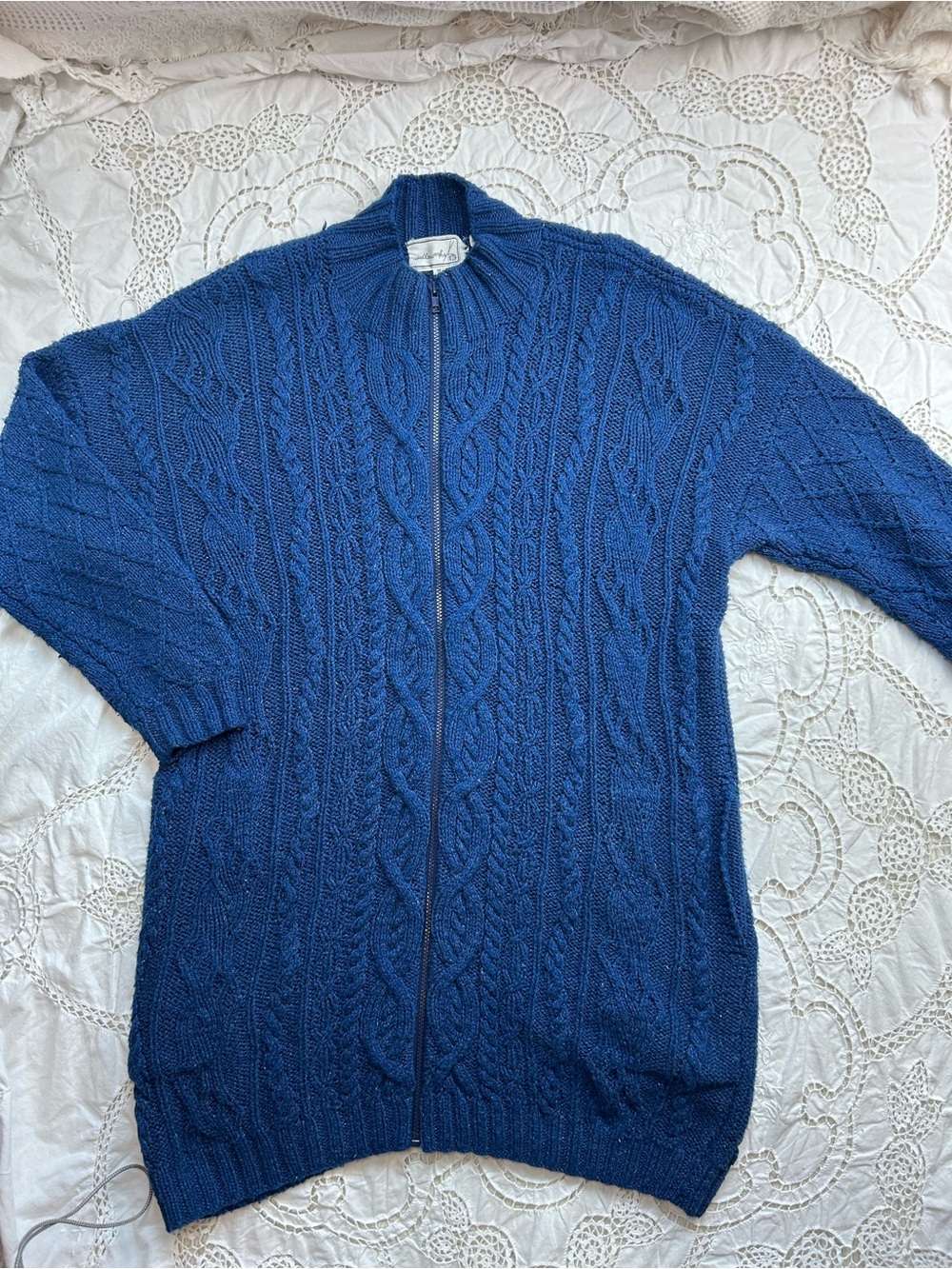 Vintage Long Zip Cardigan Hand Knit Fisherman Sweater